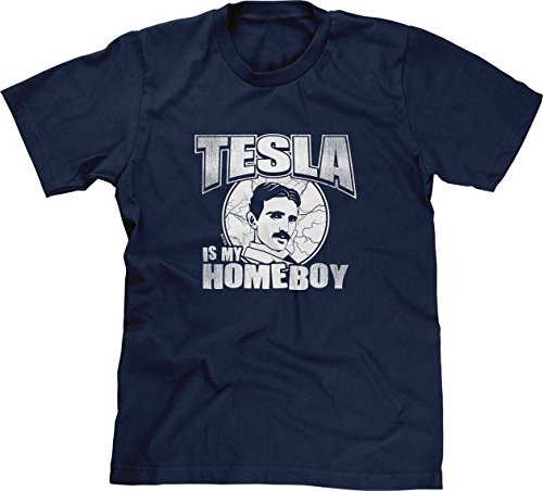 Blittzen Mens Tesla Is My Homeboy, 2XL, Navy Blue