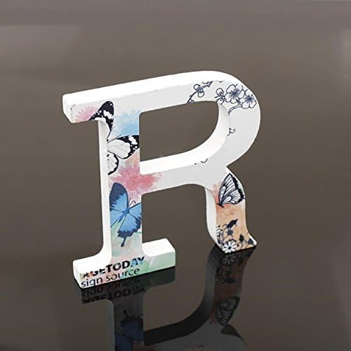 Flower Painting Decorative Wood Letters, Totoo 26 Marquee Alphabet Letters DIY Words Sign for Children Baby Name Girls Bedroom Wedding Birthday Party Home Décor (R, Size: 3.9" x 2.8" x 0.5")