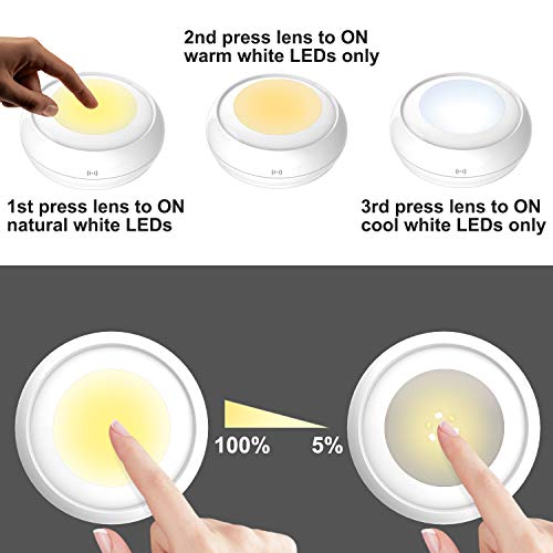 LUXSWAY Battery Powered Push Lights, Wireless Puck Lights, Dimmable