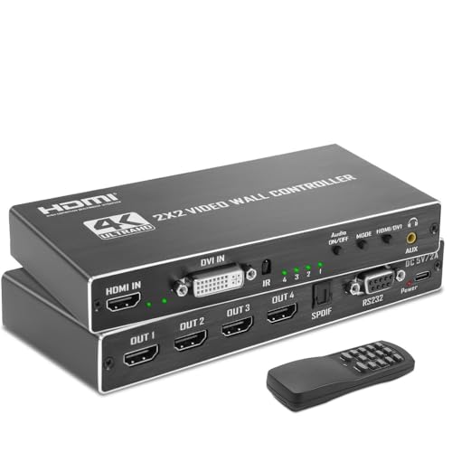 Hdmi Splitter, Duplicador 4k, Splitter 2x2, Controlador de Parede de Vídeo Hdmi 2X2