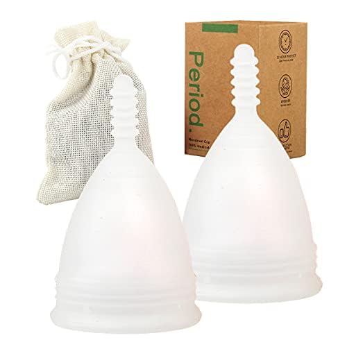 M MUNCASO Menstrual Cups, 2Pcs Reusable Period Cup Most Comfortable Period Cups for Women Super Soft and Flexible Best Sensitive Cup (White, S)