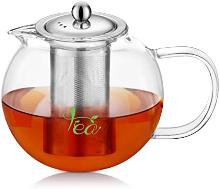 Glass Teapot with Removable Stainless Steel Infuser &amp; Lid, Borosilicate Glass Tea Pots Stovetop Safe,45 oz / 1300 ml