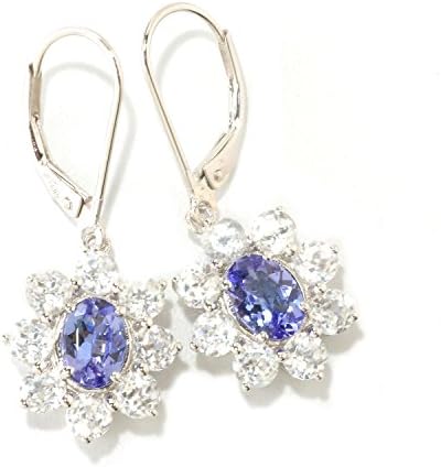 Ster Silver 5.58ctw Tanzanite &amp; White Natural Zircon Dangle Flower Earrings