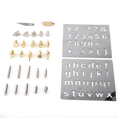 Wood Burning Pen Set Kit Wood Burning Soldering Chiseled Tips Hot Blade With Chuck Assorted Woodworking Tips, 28 Piece