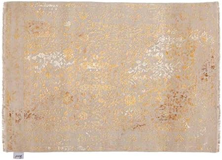 Mukesh - hand knotted: Wool and Silk Persian Carpet, Yellow Gold, Fair Trade (170cm x 240cm / 5' 6.9'' x 7' 10.4'')