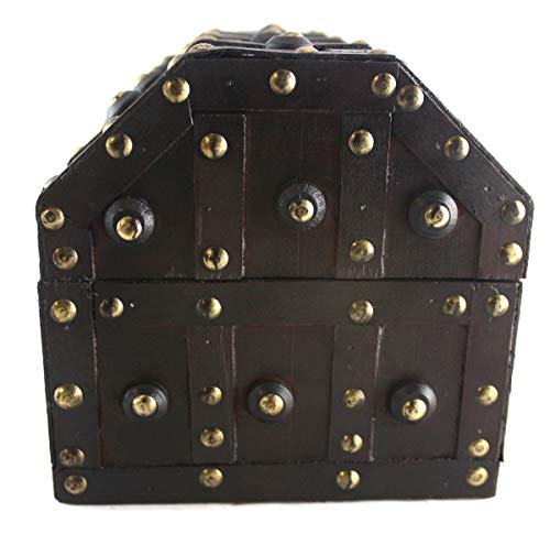 Well Pack Box Treasure Chest Pirate 11x 7x 6 Lock Skeleton Keys Doubloon Accents in Antique Cherry Stain (Small)