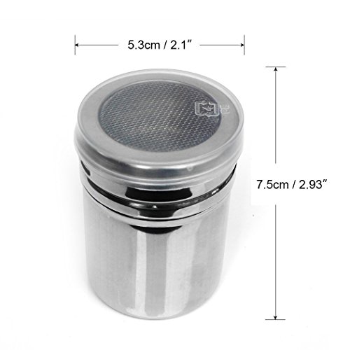 Aoyoho 3Pcs Stainless Steel powder shaker Icing Sugar Powder Cocoa Flour Coffee Sifter Cooking Tools Lid Chocolate Shaker Cocoa with 16 Different style Coffee Art Stencils