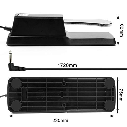 Sustain Pedal for Keyboard, Damper Sustain Pedal, 6 feet cable with 1/4 inch plug For Yamaha Piano Casio Keyboard Sustain Ped, Yamaha, Roland, Casio, Korg, Behringer, Moog - Universal Foot Pedal-Silve - Thumbnail 2