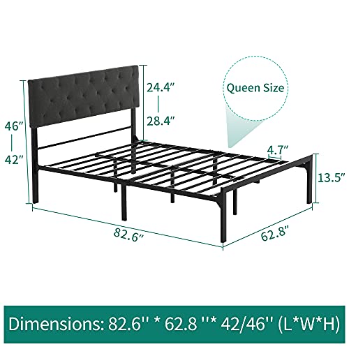 YITAHOME Upholstered Platform Bed with Adjustable Headboard, Queen Size