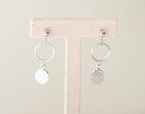Tiny Sun &amp; Moon Circle Dangle Earrings with Mother of Pearl_Silver Plated
