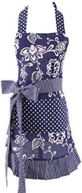 Women's Original Floral Apron with Pockets, Adjustable Long Ties for Kitchen Cooking, Baking and Gardening, 54 x 73 cm (Dark Blue£