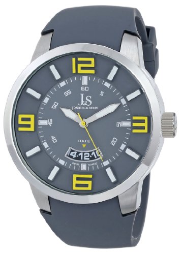 Joshua & Sons Men's JS64GY Silver Swiss Quartz Watch with Gray and Yellow Accented Dial and Gray Silicone Strap