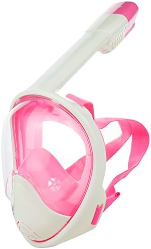 Wamoon 180°Easy Breath Snorkel Mask Full Face With Anti-Fog Panoramic Full Face Design (Pink, L/XL)