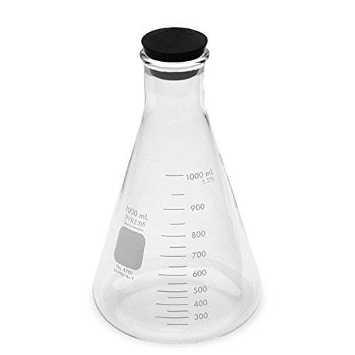 Pyrex 1000ml Erlenmeyer Flask – Narrow Mouth With Cork Stopper For Labs & DIY