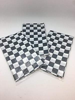 Pack of 3, Black & White Checkered Flag Table Cover Party Favor/Checkered Tablecloth/Disposable Checkered Racing Table Cover