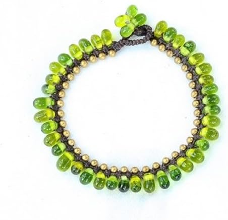 Ankle Bracelet Olive Droplet Beads handmade bohemian boho vintage hippie fashion jewelry anklets (10")