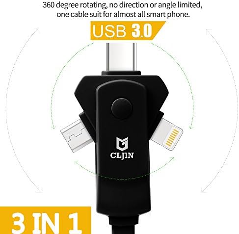 USB Charging Cable 3in1 for Apple iphone 5 5C 5S 6 6S 6 Plus 6S Plus 7 7plus 8 8plus X Android Type-C USB 3.0 phone device 1M