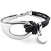 KONOV Womens Leather Stainless Steel Bracelet, Braided Bangle, Black Silver