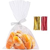 Cellophane Treat Bags, 8x10 Inches Clear Cellophane Bags 200 Pcs Plastic Opp Bags with 200 Twist Ties for Gift Wrapping, Pack