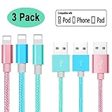 YoRoucI Phone Charger Cable 3 Pack 6ft Nylon Braided Charger Cable and Data Sync Cable Compatilble with Phone XR XS XS Max X 8 8 Plus 7 7 Plus 6 6s Plus SE 5 5s 5c Pad Pod Pink Green Blue