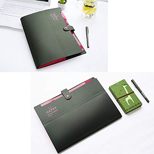 File Folder Organizer 12 Pockets Expanding File Folder with 20 Pcs Labels A4 Paper Letter Size Portable Accordion Document Organizer for Business Office Supplies School Home (Black)