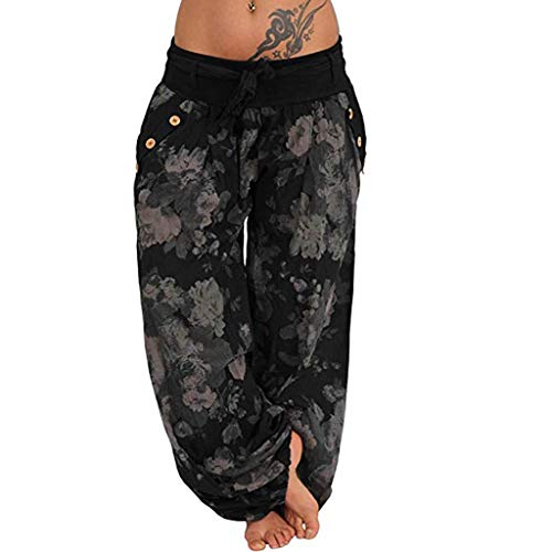 CCatyam Plus Size Yoga Pants for Women, Wide Leg Harem Trousers Printed Loose Sport Fashion Black