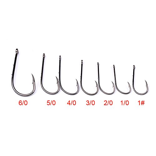 Proberos 200pcs Fishing Hooks Baitholder Octpus Jig Circle Hook Saltwater Freshwater Multiple Size 6# to 6/0# Black Jigging Hooks Whopper Pack(3)