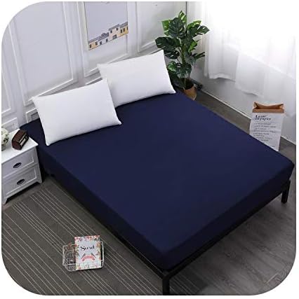 maxyiyi Solid Waterproof Bed Cover Mattress Protector Pad Elastic Band Fitted Sheet Topper,Navy Blue,160X200X30Cm