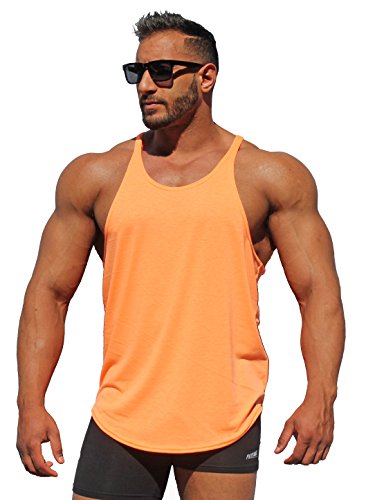 Physique Bodyware Mens Blank Y Back Stringer Tank Top. Built In America (XX-Large, Neon Orange)