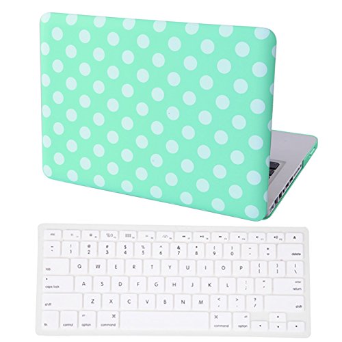 HDE MacBook Pro 13 (Non Retina) Case and Keyboard Cover Snap On Protective Hard Shell Polka Dots Fits Old Macbook Pro 13 Inch Model A1278 with CD Drive (Mint Green Polka Dots)