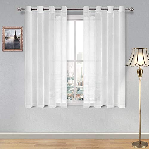 DWCN Sheer Curtains Linen Look Grommet Curtain for Bedroom White 52x54