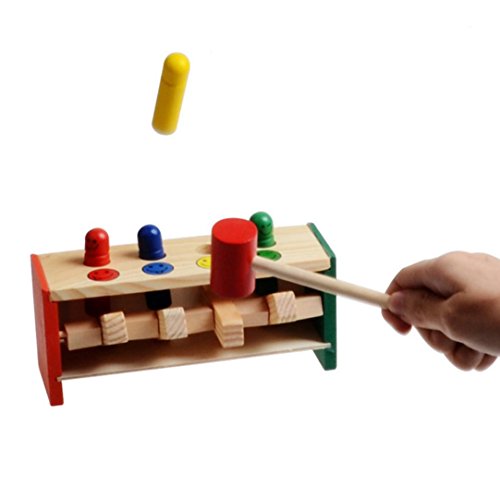 Livoty Deluxe Pounding Bench Wooden Toy With Mallet Wooden Learning Educational Toys for Over 3 Years Old (Multicolor)