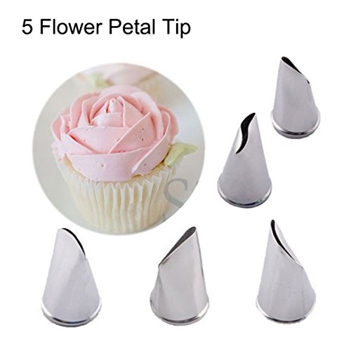 Meao 5 Pieces Flower Rose Piping Tips Set Stainless Steel Piping
