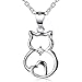 FLYOW S925 Sterling Silver Cute Cat Pendant Necklace, 18