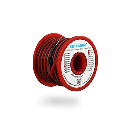 BNTECHGO 24 Gauge Silicone Wire Spool 50ft Ultra Flexible High Temp 200 Deg C 600V 24AWG Silicone Wire 40 Strands Of Tinned Copper Wire 25ft Black and 25ft Red 2 Separate Wires Stranded Wire For Model