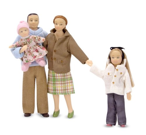 Melissa & Doug  4-Piece Victorian Vinyl Poseable Doll Family for Dollhouse - 1:12 Scale
