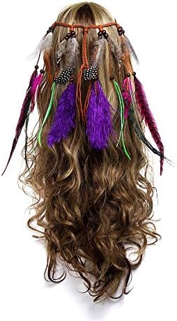 Mesh Headband Handmade Adjustable Tassel Headdress Boho Feather Headband Women's Hippie Headpieces Hair Accessories For Masquerade