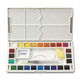 Jerry Q Art 24 Assorted Water Colors Travel Pocket Set- Free Refillable Water Brush With Sponge - Easy to Blend Colors - Built in Palette - Perfect For Painting On The Go JQ-124