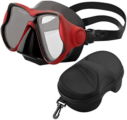 Diving Mask With Case Scuba Snorkeling Flexible Silicone Strap, Tempered Glass Lens Swimming Glasses Googles Anti Fog Leakproof Fashion for Men&amp;Women&amp;Children (Red)
