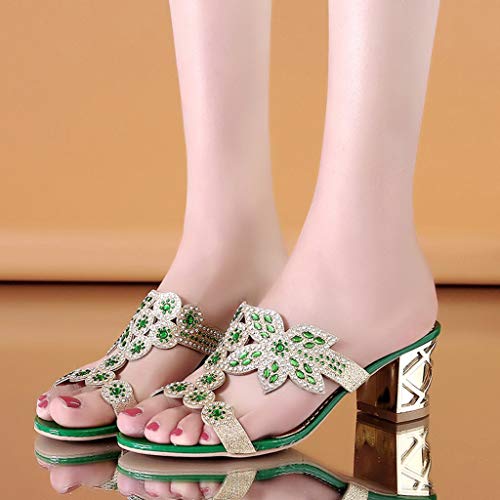 Tantisy ♣↭♣ Highwater Heeled Sandals Bohemia Crystal Roma Slipper Fashion Outdoor Slippers Flip Flops Oxfords for Womens Green - Thumbnail 5