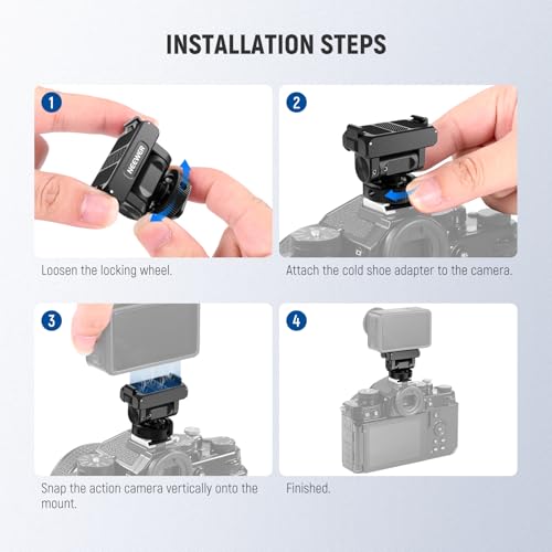 NEEWER Mount Adapter for Action 5 Pro Magnetic Quick Change 160° Tilt Action Camera Adapter Mount with Cold Shoe 1/4 Inch Thread for DJI Osmo Action 5 Pro Action 4 Action 3 AC012