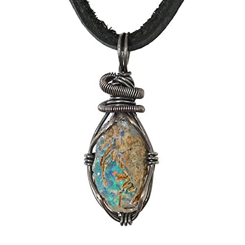Raw Opal Necklace for Men, October Birthstone, Sterling Silver Wire Wrap at Amazon