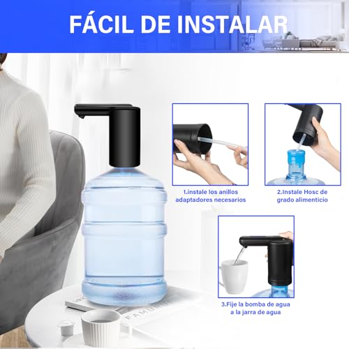 GALASALA Dispensador de Agua Garrafon, Portátil Despachador de Agua USB Recargable, Bomba de Agua Garrafon Automático, Universal Interruptor de Garrafon Dispensador Bombeo Rápido 2 Motores
