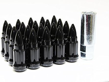 Z RACING 57mm Steel Bullet Spike Lug Nuts 20 Pieces with Socket Key - 12x1.5mm - Black