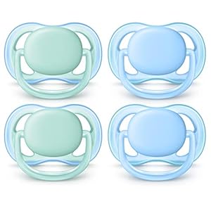 Philips AVENT Ultra Air Pacifier, 0-6 Months, Blue/Green, 4 Pack, SCF244/40