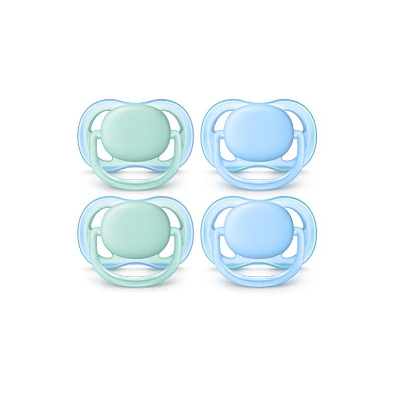 Philips AVENT Ultra Air Pacifier, 0-6 Months, Blue/Green, 4 Pack, SCF244/40