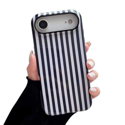 CHEDEMK Compatible with iPhone 17 Air Case, Cute Fashion Aesthetic Striped Phone Case for Women, Shockproof Soft TPU and Hard PC Protective Phone Cover for iPhone 17 Air 6.6"- Black at Amazon