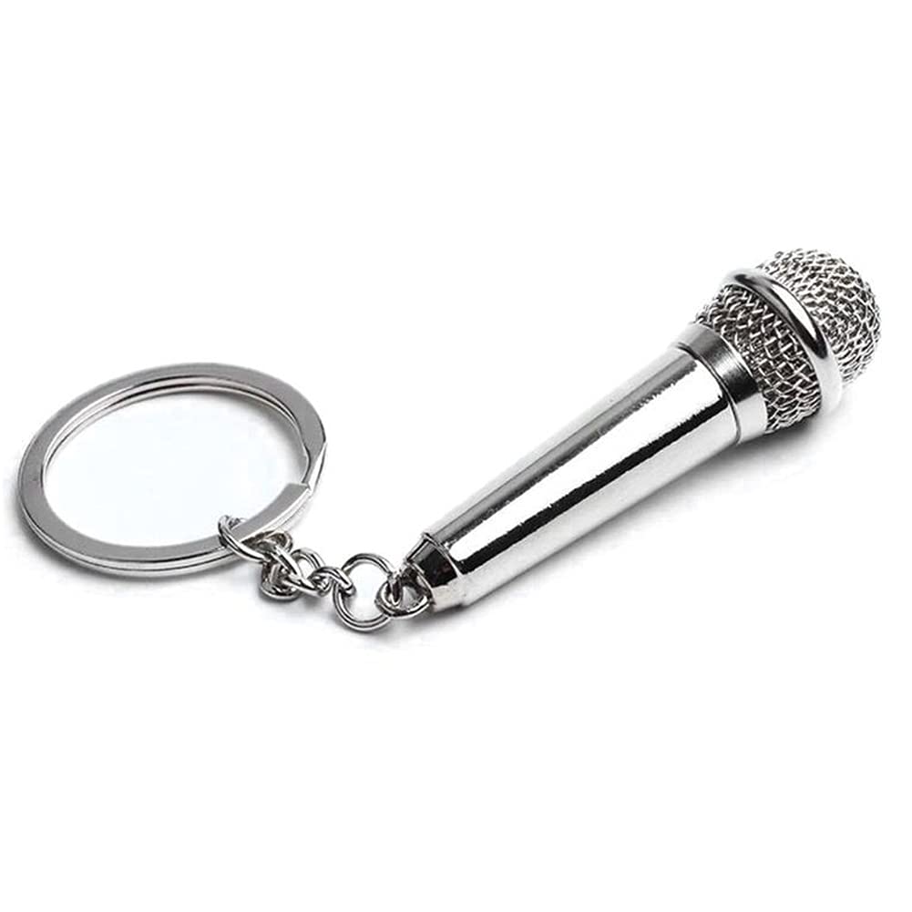 ARFUKA 3D Mini Microphone Keyring, Silver Alloy Mic Keychain, Music Lover Key Chain for Men Women, Car Key Bag Charm Accessory, Gift for Singers KTV Fans
