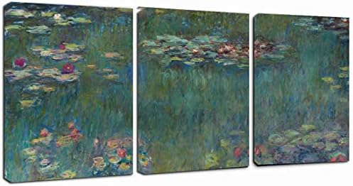 Canvas Wall Art Water Lilies by Claude Monet Painting -Classic Art Reproductions 16" x 24" x 3 Panels Canvas Prints Famous Artwork Framed for Home Office Decor