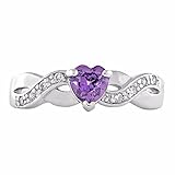 Padma: Heart-cut Simulated Amethyst and IOF CZ Crossover Infinity Promise Ring Silver, 3220A